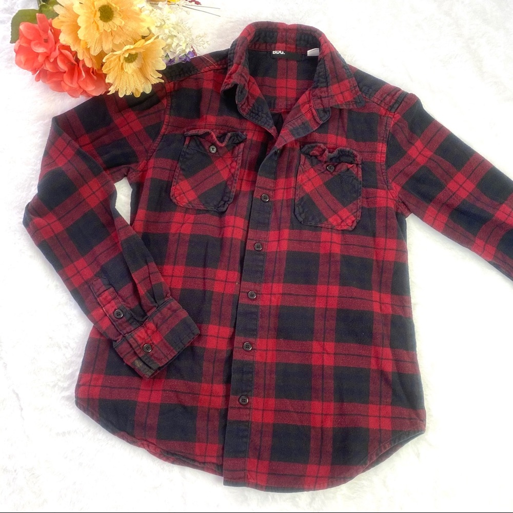Anthro BDG Red Black Plaid Button Down Shirt